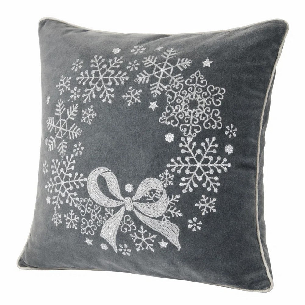 Rola Square Throw Pillow, Snowflake Wreath Embroidery
