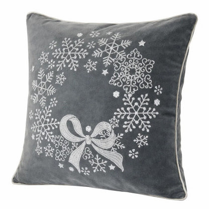 Rola Square Throw Pillow, Snowflake Wreath Embroidery