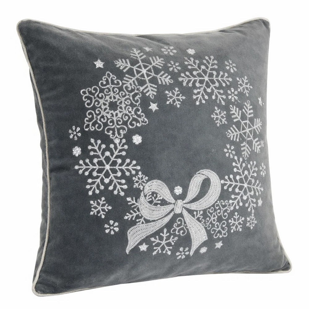 Rola Square Throw Pillow, Snowflake Wreath Embroidery