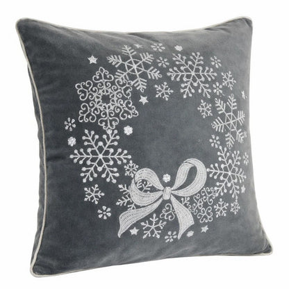 Rola Square Throw Pillow, Snowflake Wreath Embroidery