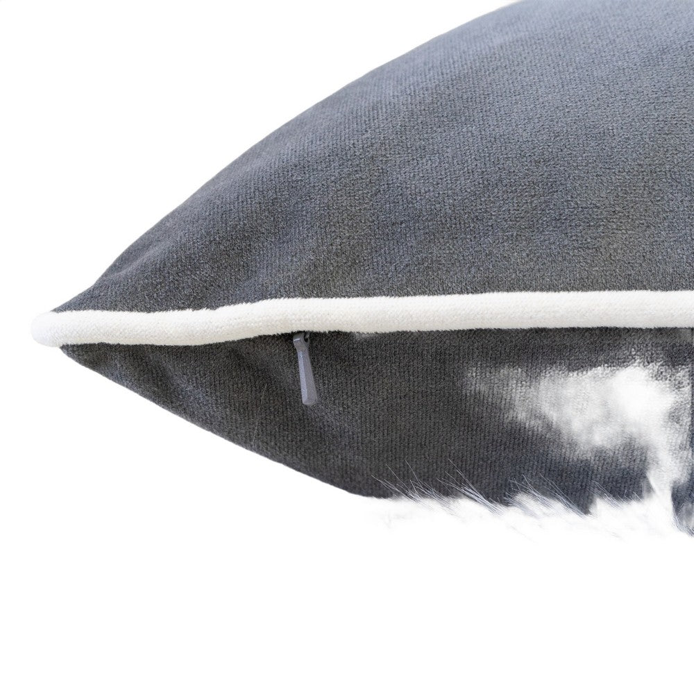 Rola Square Throw Pillow, Let It Snow Embroidery, Gray Cotton 20 Inch