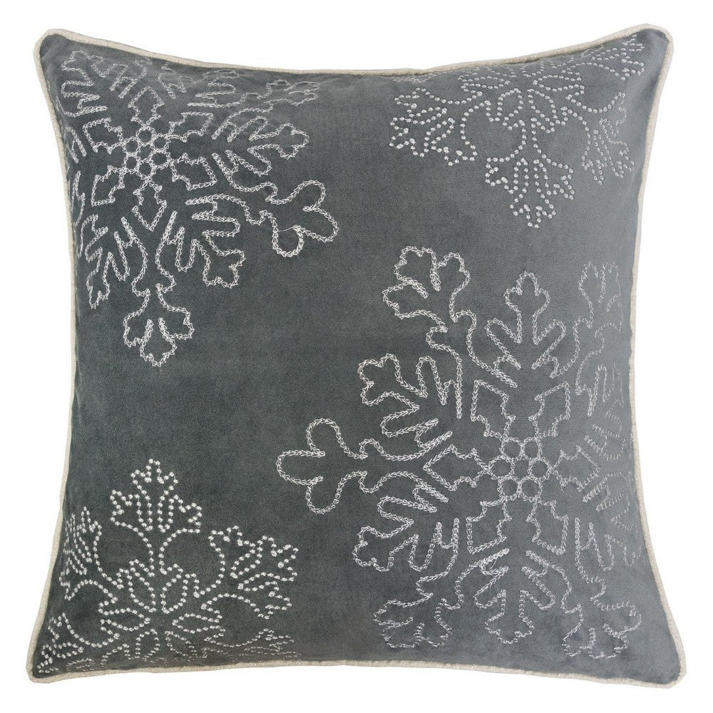 Rola Square Throw Pillow, Silver Snowflake Embroidery