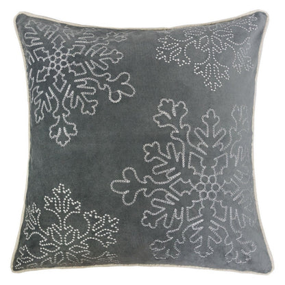 Rola Square Throw Pillow, Silver Snowflake Embroidery