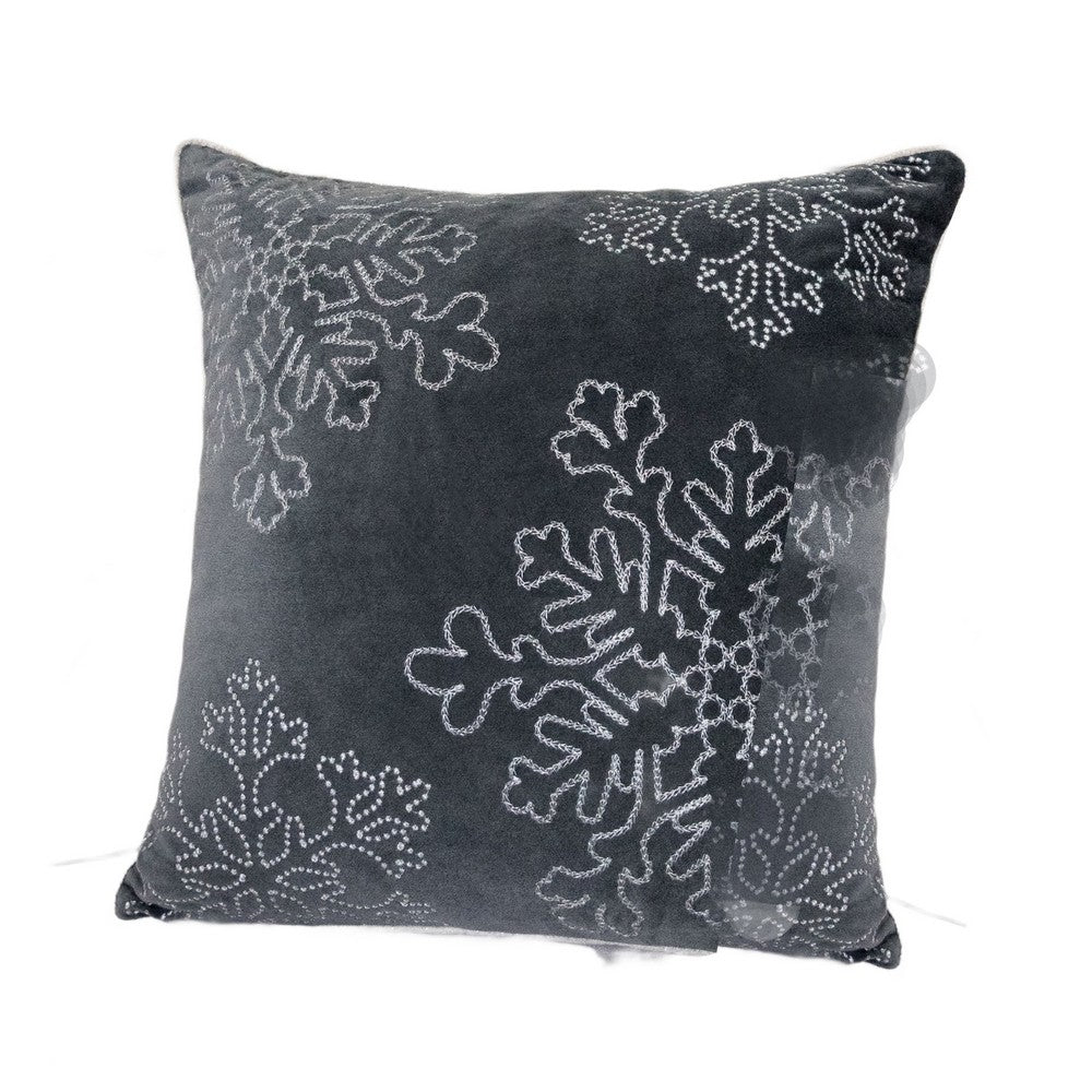 Rola Square Throw Pillow, Silver Snowflake Embroidery
