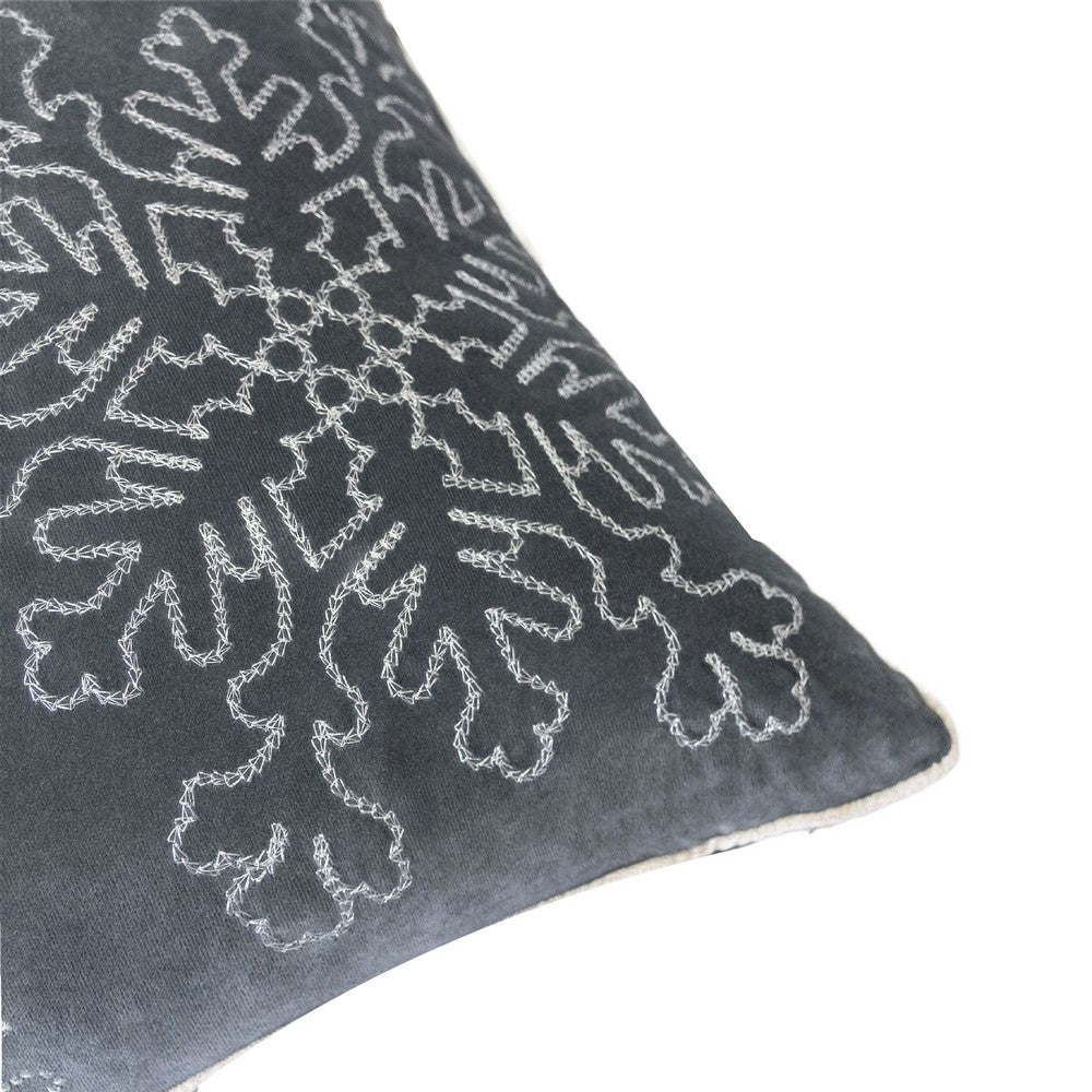 Rola Square Throw Pillow, Silver Snowflake Embroidery