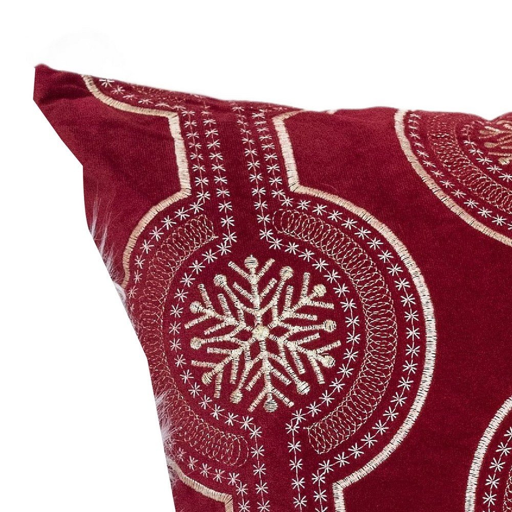 Rola Square Throw Pillow, Geometric Snowflake Embroidery