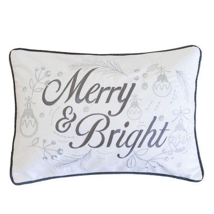 Lumbar Pillow, Merry and Bright Script, Embroidered White Velvet