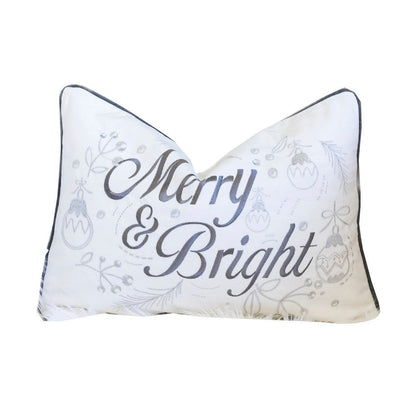 Lumbar Pillow, Merry and Bright Script, Embroidered White Velvet