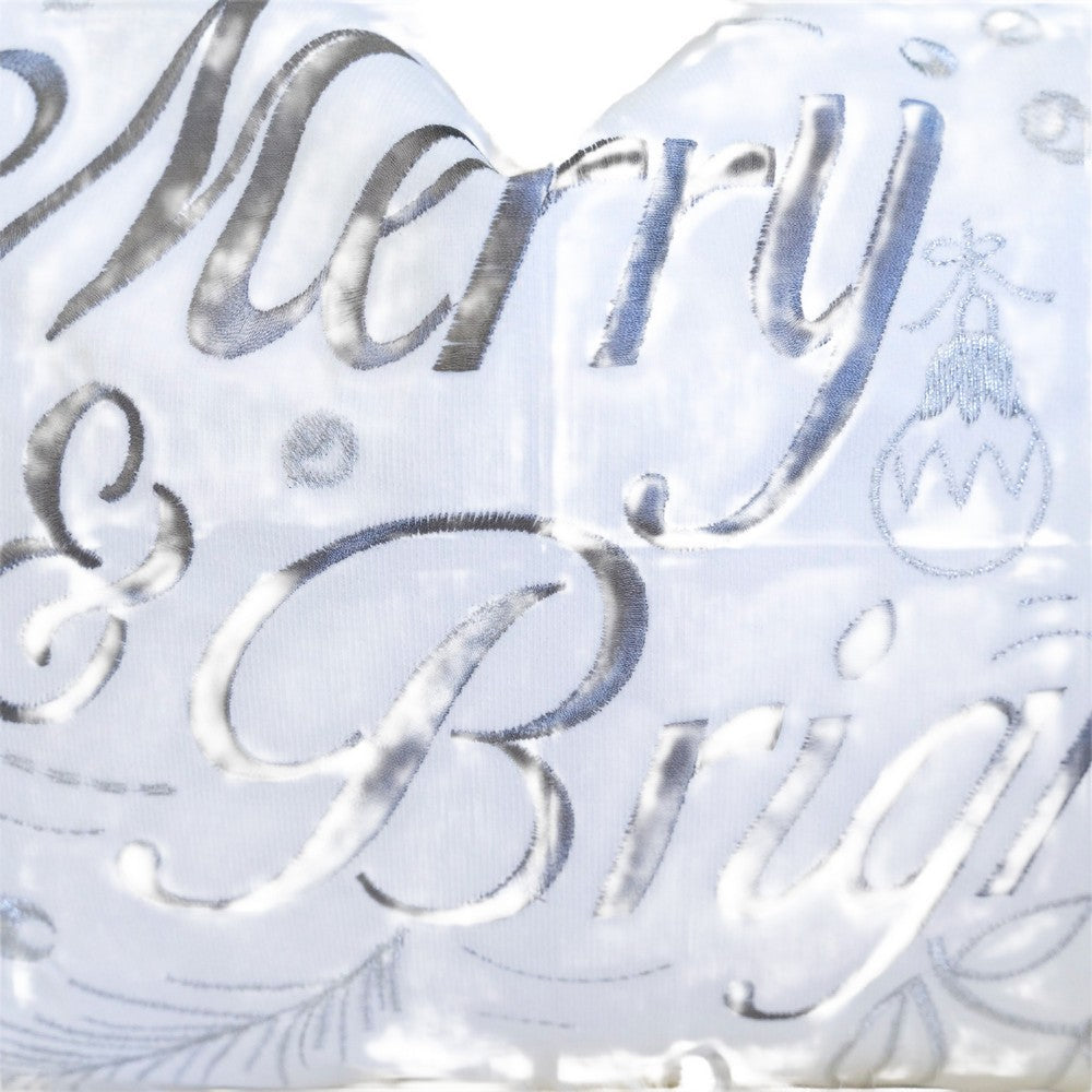 Lumbar Pillow, Merry and Bright Script, Embroidered White Velvet