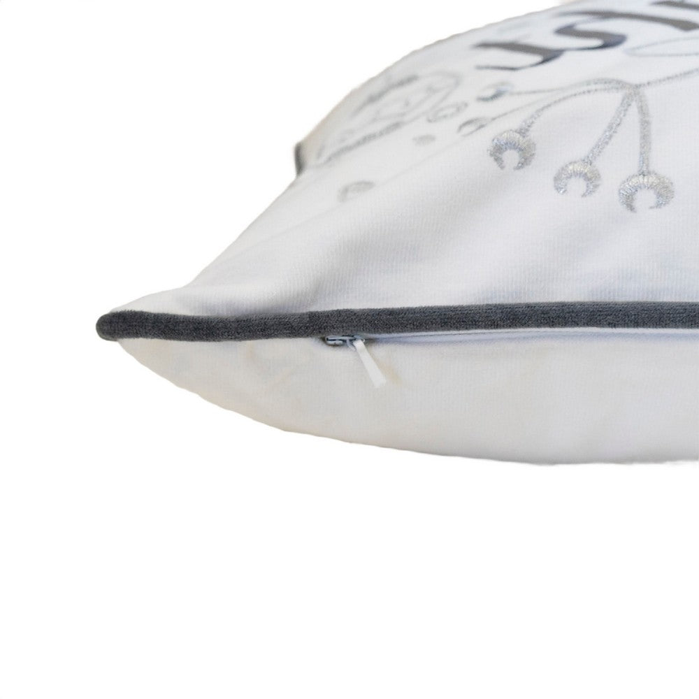 Lumbar Pillow, Merry and Bright Script, Embroidered White Velvet