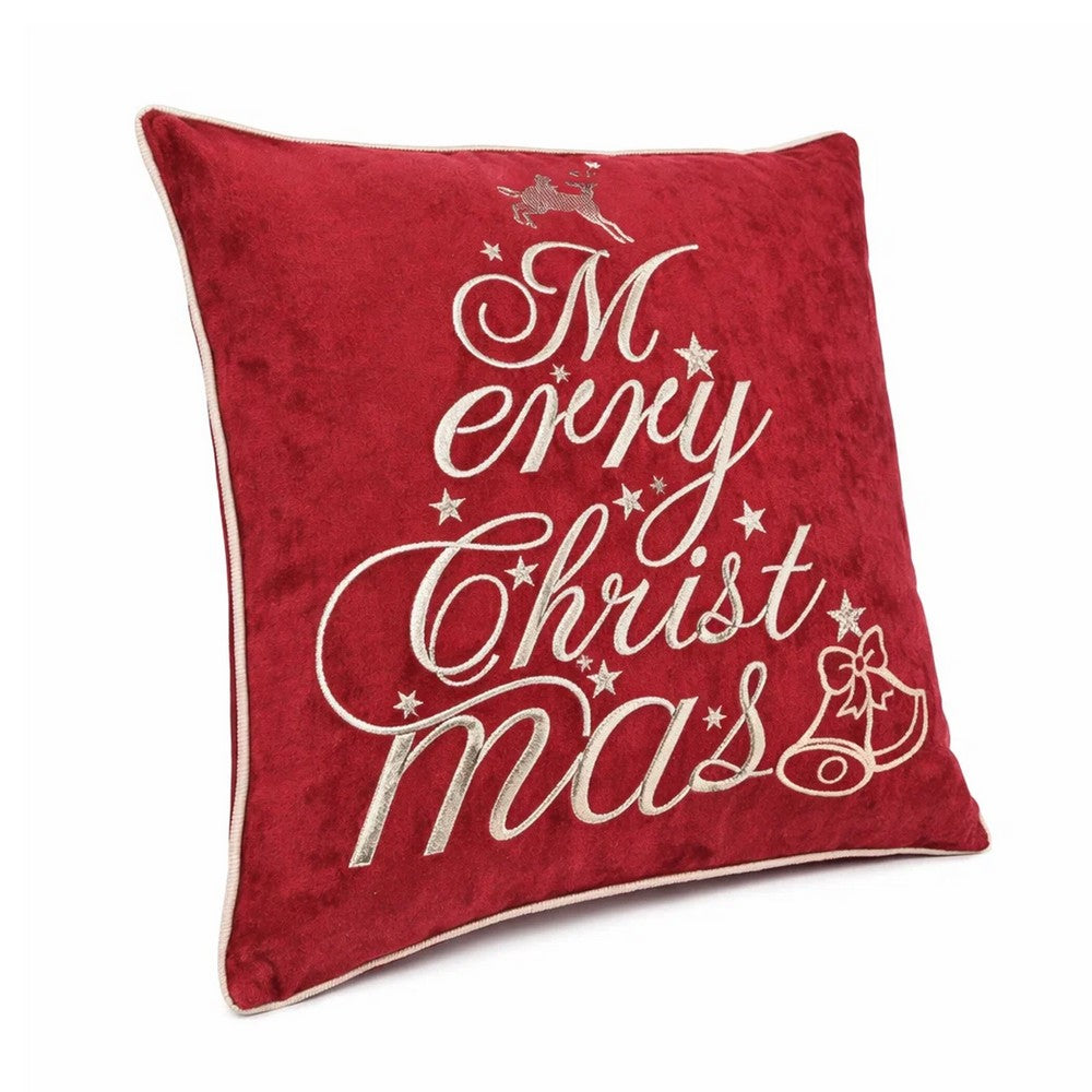 Aure Square Throw Pillow, Merry Christmas Embroidery