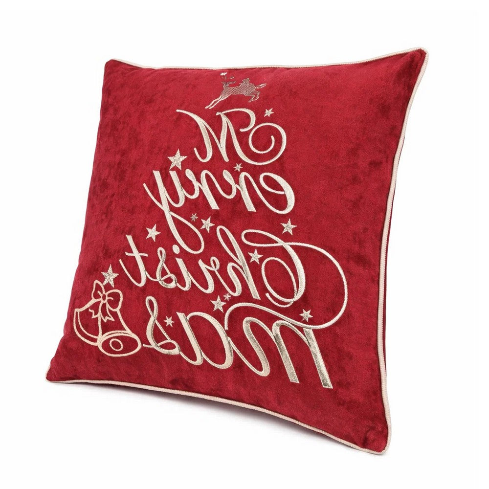 Aure Square Throw Pillow, Merry Christmas Embroidery