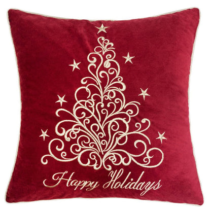 Aure Square Throw Pillow, Happy Holidays Embroidery