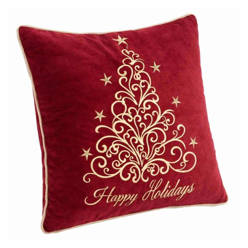 Aure Square Throw Pillow, Happy Holidays Embroidery