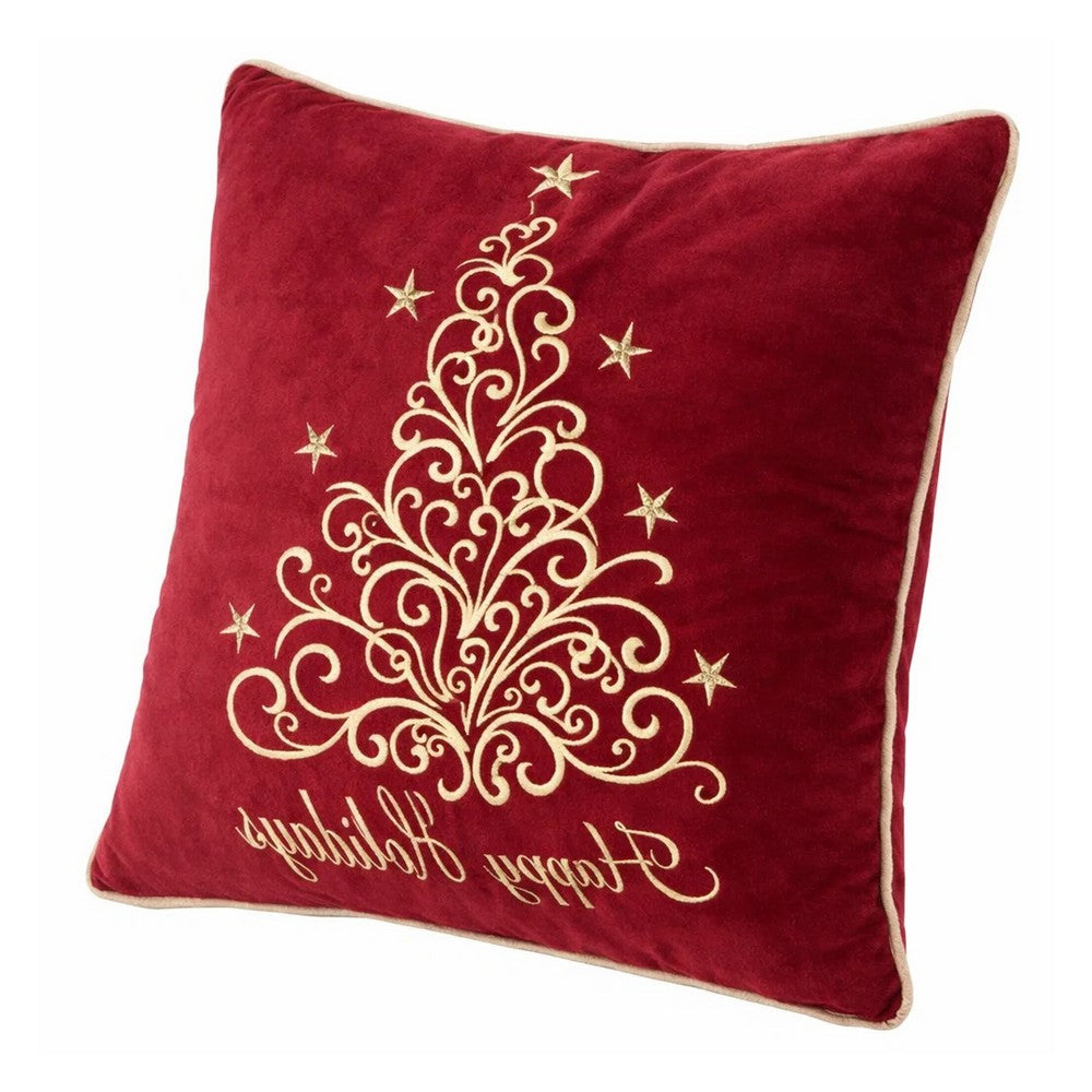 Aure Square Throw Pillow, Happy Holidays Embroidery