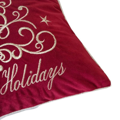 Aure Square Throw Pillow, Happy Holidays Embroidery