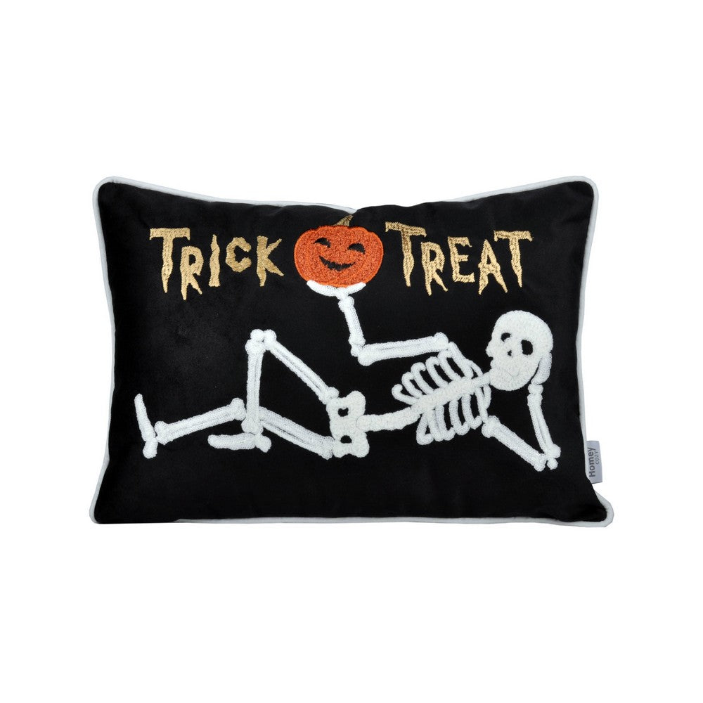 Teya Lumbar Pillow, Skeleton Embroidery