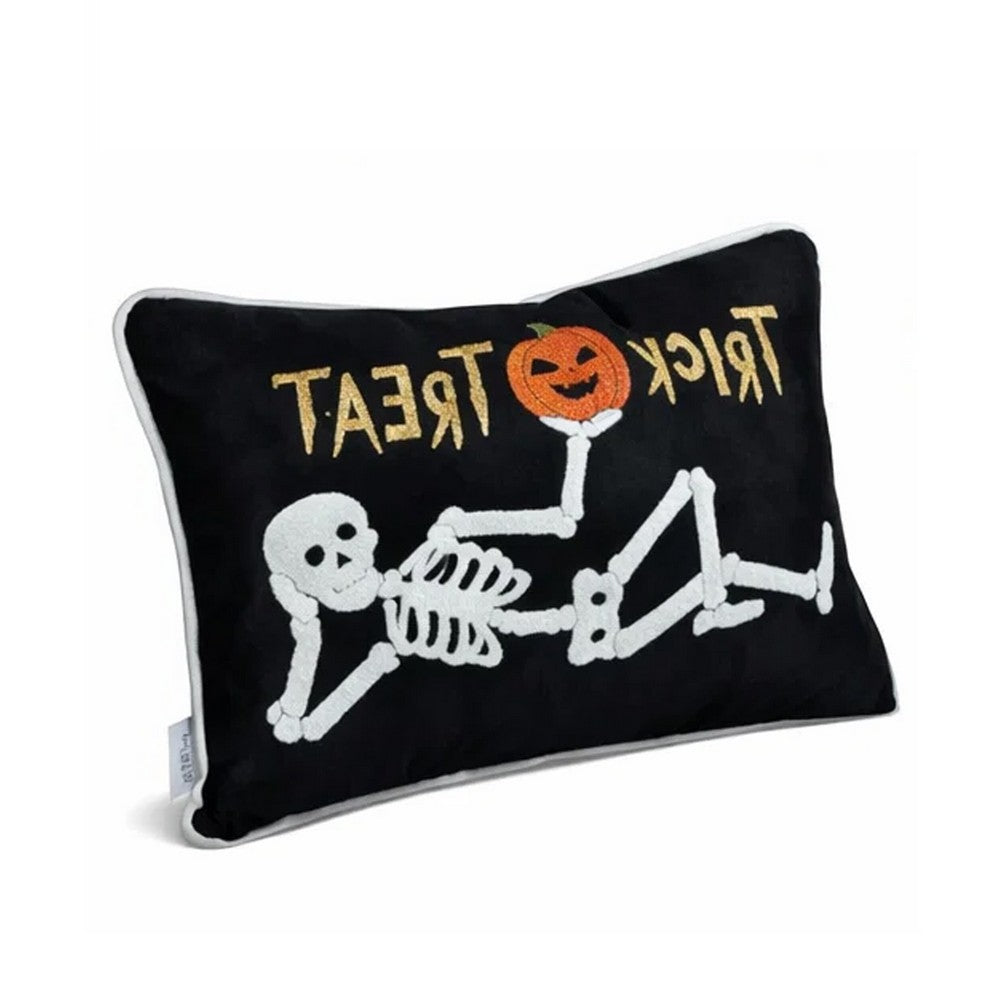 Teya Lumbar Pillow, Skeleton Embroidery