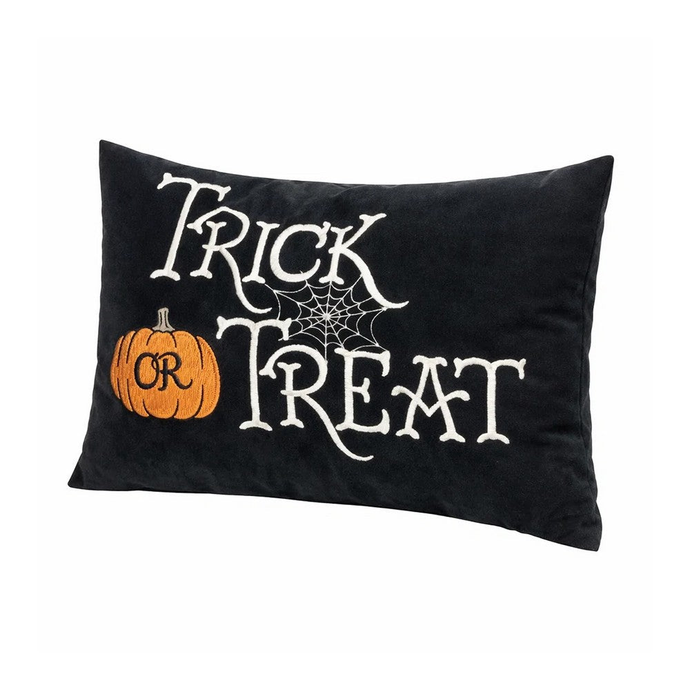 Teya Lumbar Pillow, TRICK OR TREAT Embroidery w Pumpkin