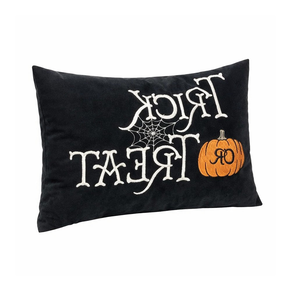 Teya Lumbar Pillow, TRICK OR TREAT Embroidery w Pumpkin