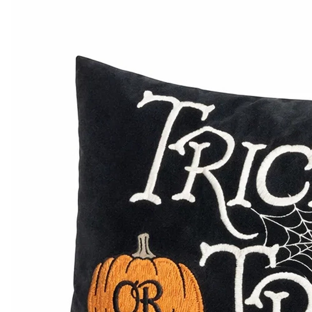 Teya Lumbar Pillow, TRICK OR TREAT Embroidery w Pumpkin