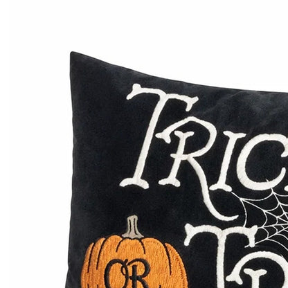 Teya Lumbar Pillow, TRICK OR TREAT Embroidery w Pumpkin