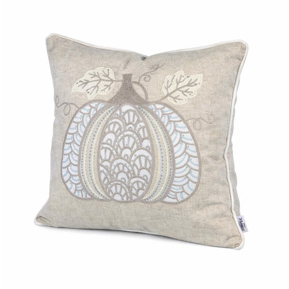 Niva Square Throw Pillow, Lace Embroidered Pumpkin