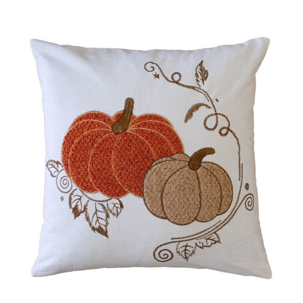 Niva Square Throw Pillow, Embroidered Rust Pumpkins