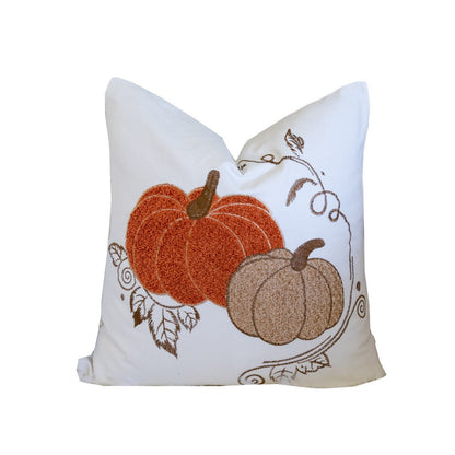 Niva Square Throw Pillow, Embroidered Rust Pumpkins
