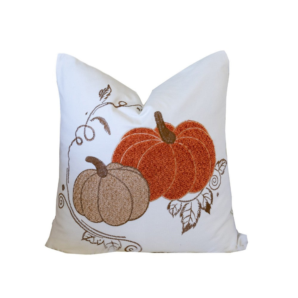 Niva Square Throw Pillow, Embroidered Rust Pumpkins