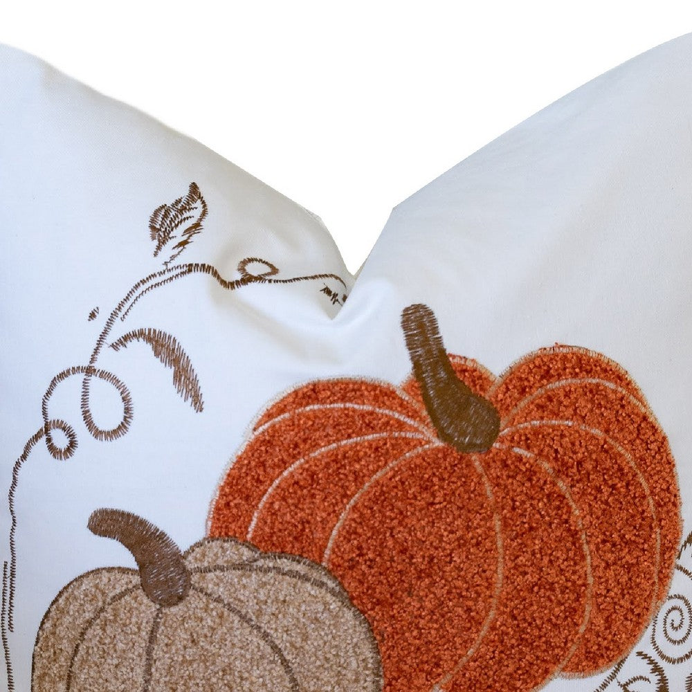 Niva Square Throw Pillow, Embroidered Rust Pumpkins