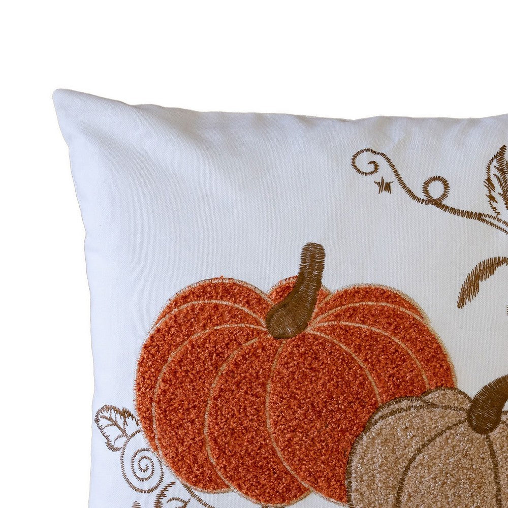 Niva Square Throw Pillow, Embroidered Rust Pumpkins