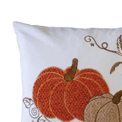 Niva Square Throw Pillow, Embroidered Rust Pumpkins