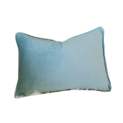 Niva Lumbar Pillow, Blue Embroidered Pumpkin, Ivory Cotton-Blend 14x20