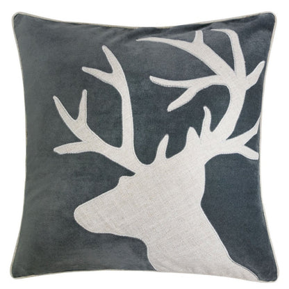 Lopa Square Throw Pillow, Holiday Reindeer Embroidery