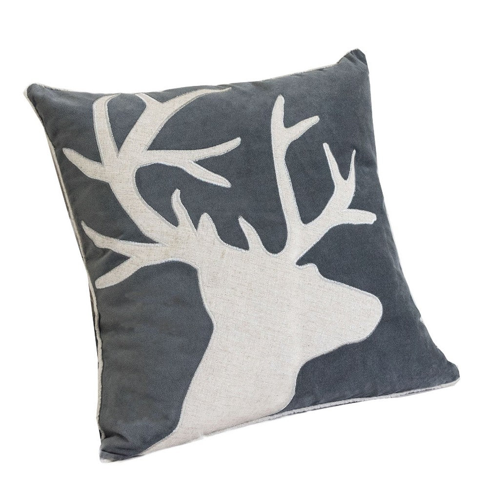 Lopa Square Throw Pillow, Holiday Reindeer Embroidery