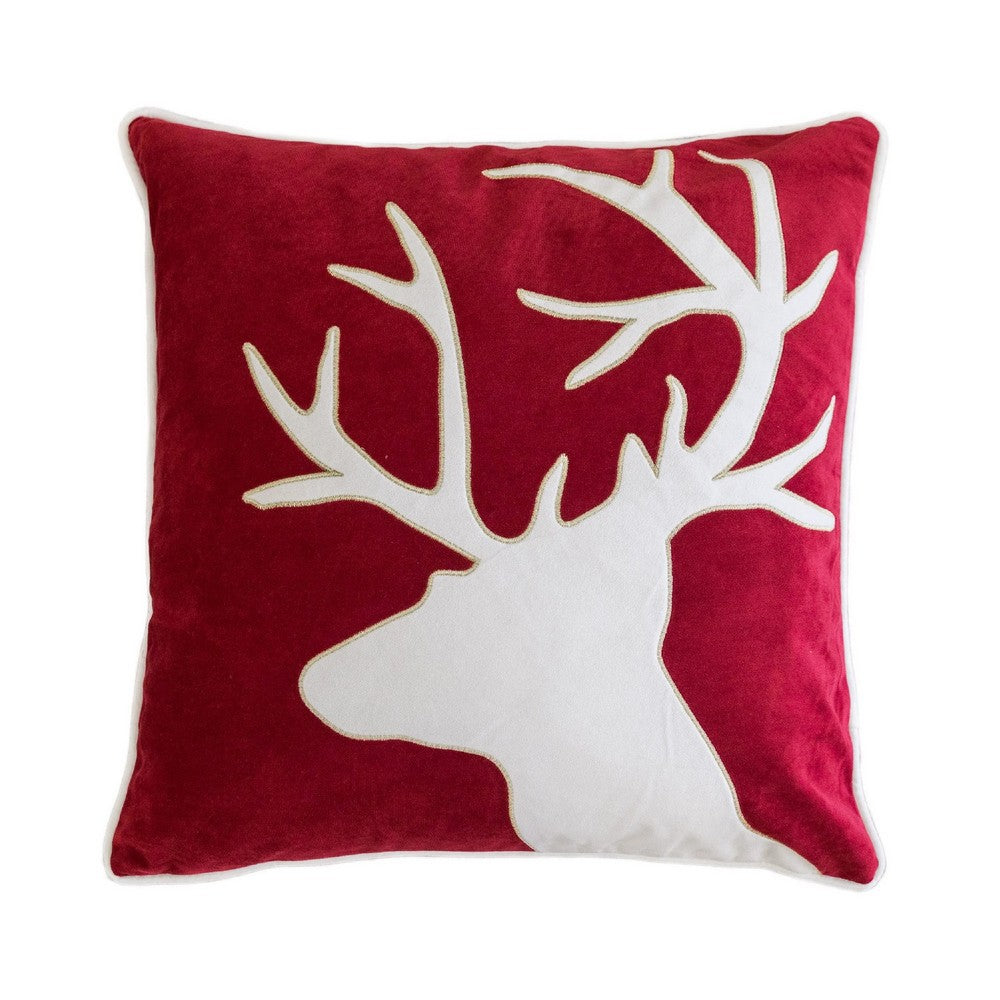 Lopa Square Throw Pillow, Holiday Reindeer Embroidery