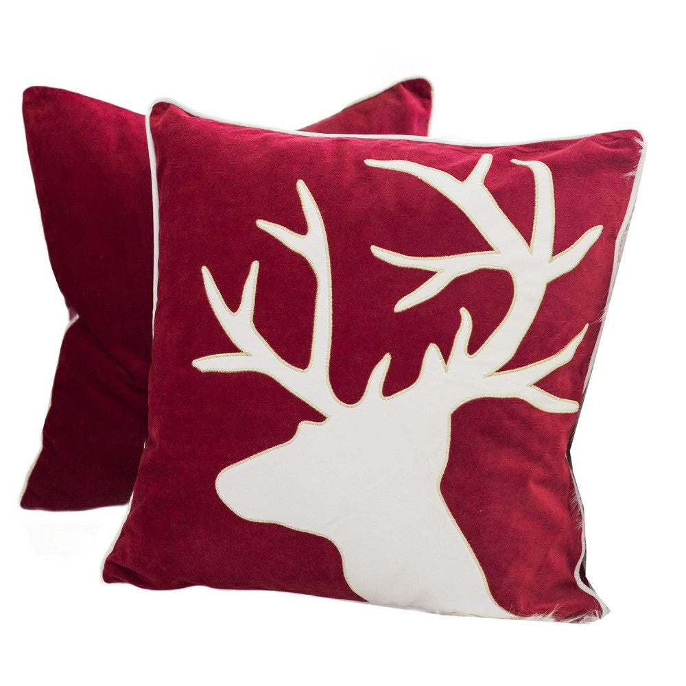 Lopa Square Throw Pillow, Holiday Reindeer Embroidery