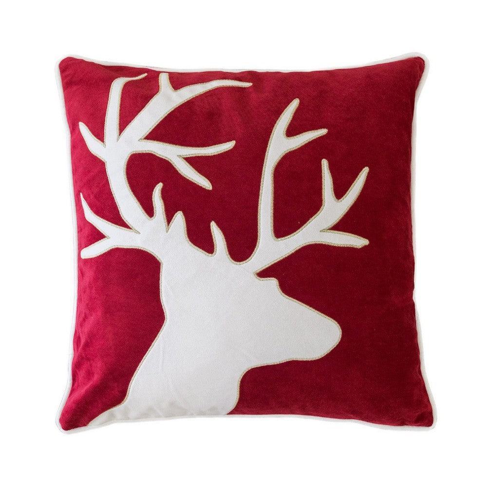 Lopa Square Throw Pillow, Holiday Reindeer Embroidery