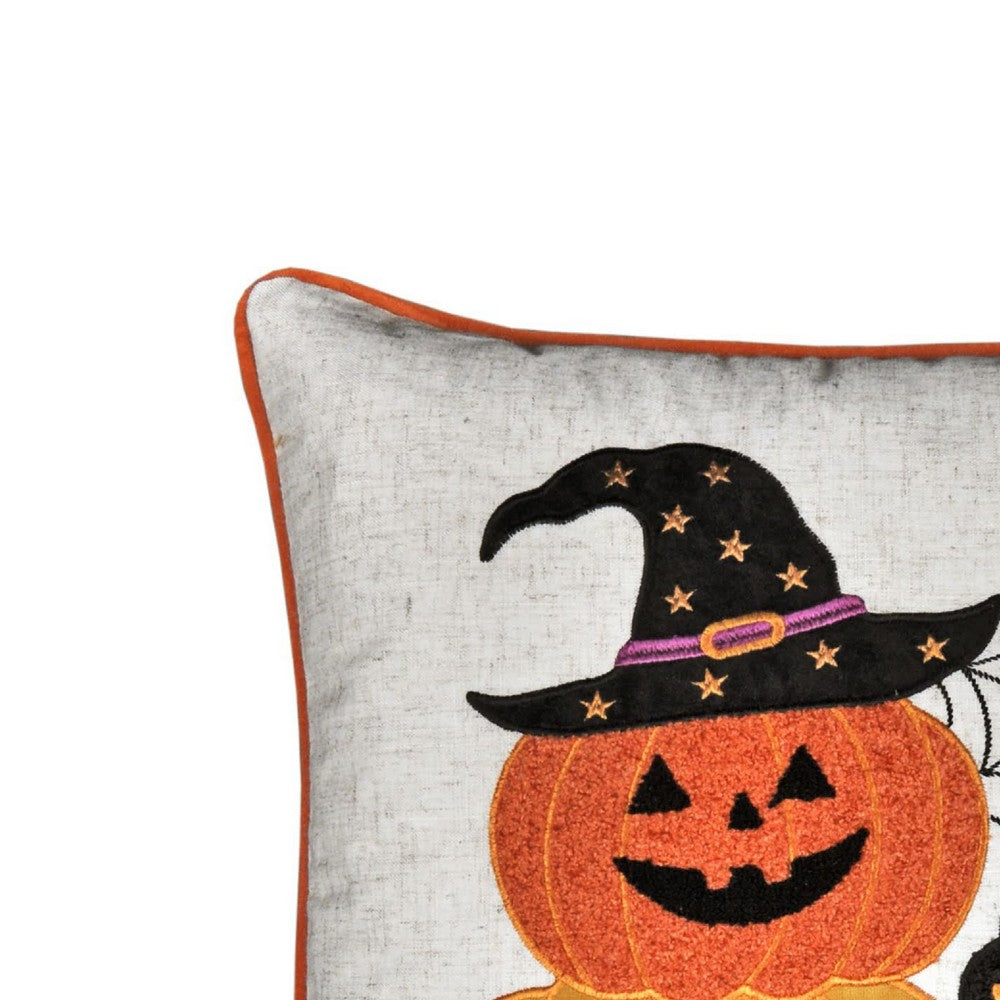 Square Throw Pillow, Cat and Pumpkin Stack