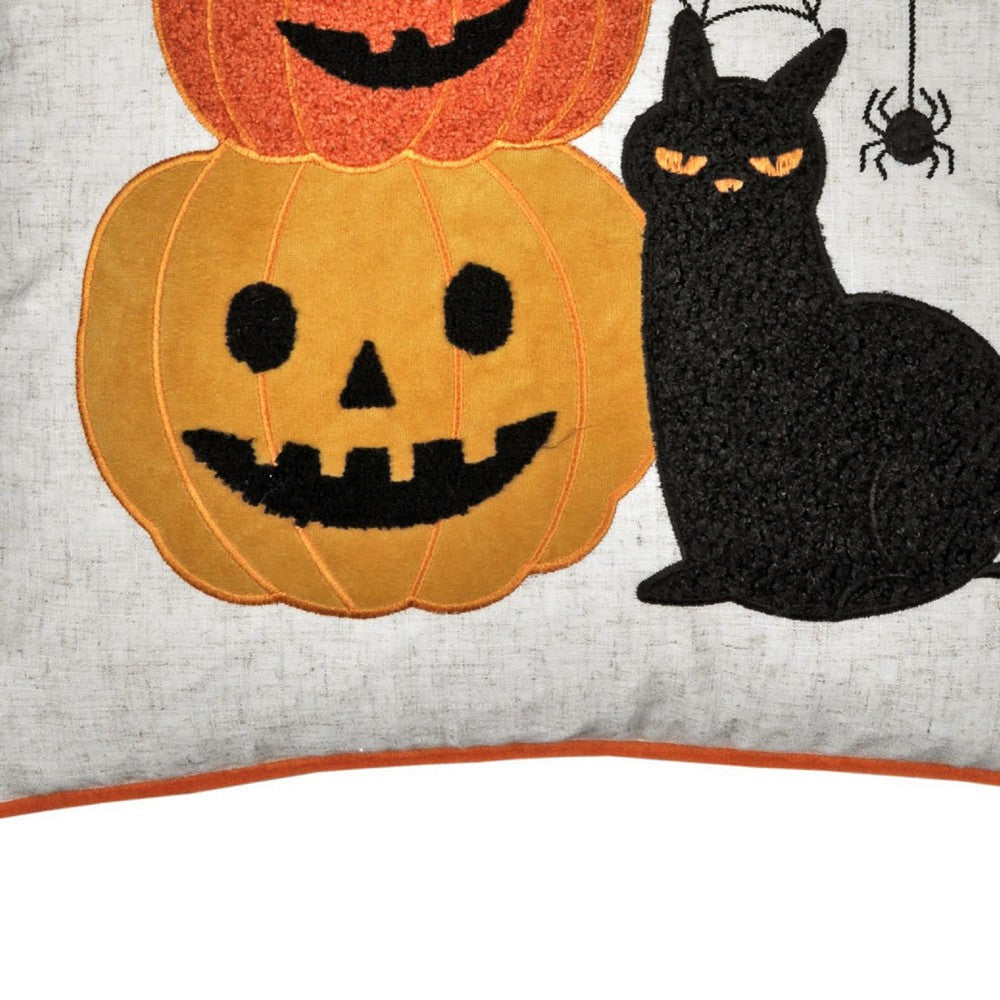 Square Throw Pillow, Cat and Pumpkin Stack