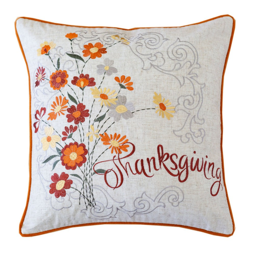 Niva Square Throw Pillow, Thanksgiving Embroidery