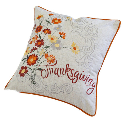 Niva Square Throw Pillow, Thanksgiving Embroidery