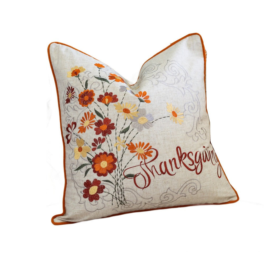 Niva Square Throw Pillow, Thanksgiving Embroidery