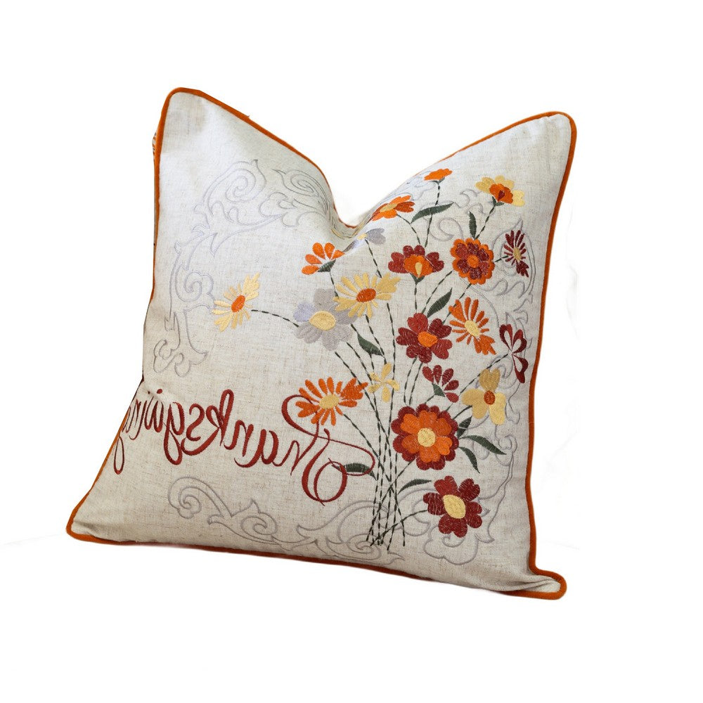 Niva Square Throw Pillow, Thanksgiving Embroidery