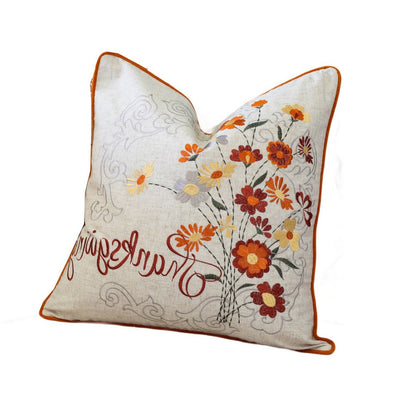 Niva Square Throw Pillow, Thanksgiving Embroidery