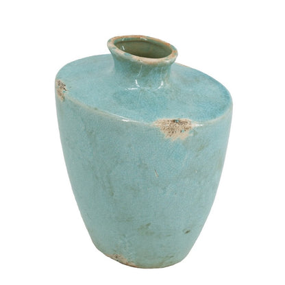Tery Decorative Flower Vase, 10 Inch, Glazed Blue Patina Terracotta