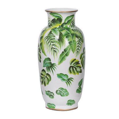 Jesu Decorative Botanical Flamingo Vase, White Green Porcelain