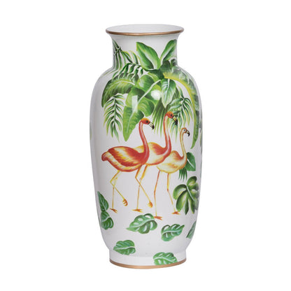 Jesu Decorative Botanical Flamingo Vase, White Green Porcelain
