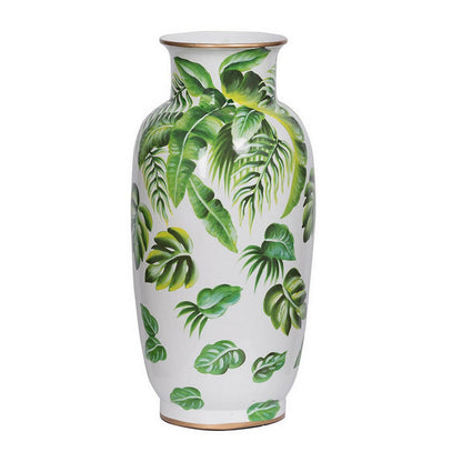 Jesu Decorative Botanical Flamingo Vase, White Green Porcelain